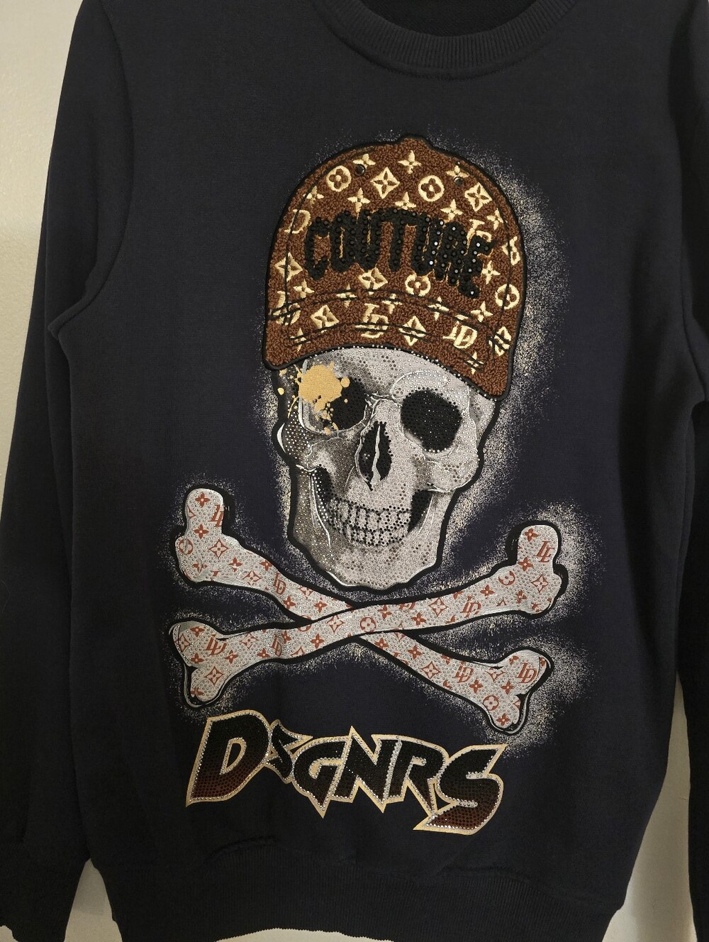 Designer-Inspired Black Skull Graphic Sweater